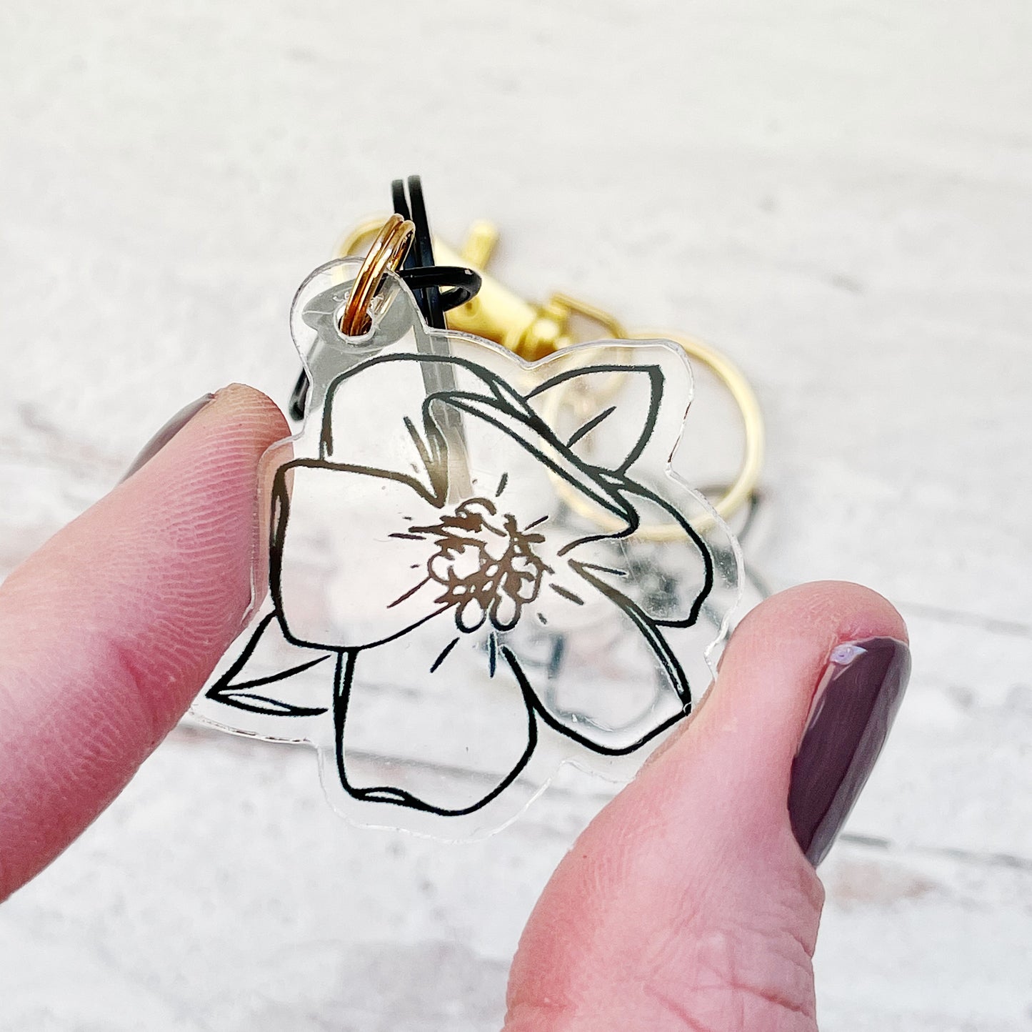 Magnolia Acrylic Keychain in Black